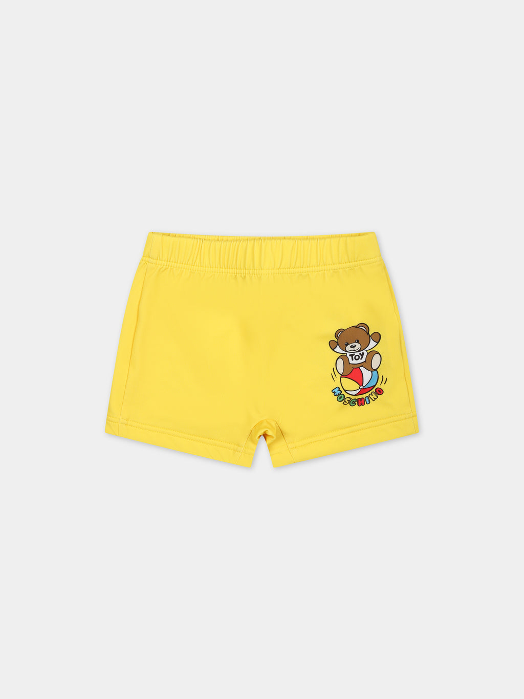 Yellow swimsuit for baby boy with Teddy bear and multicolor logo
